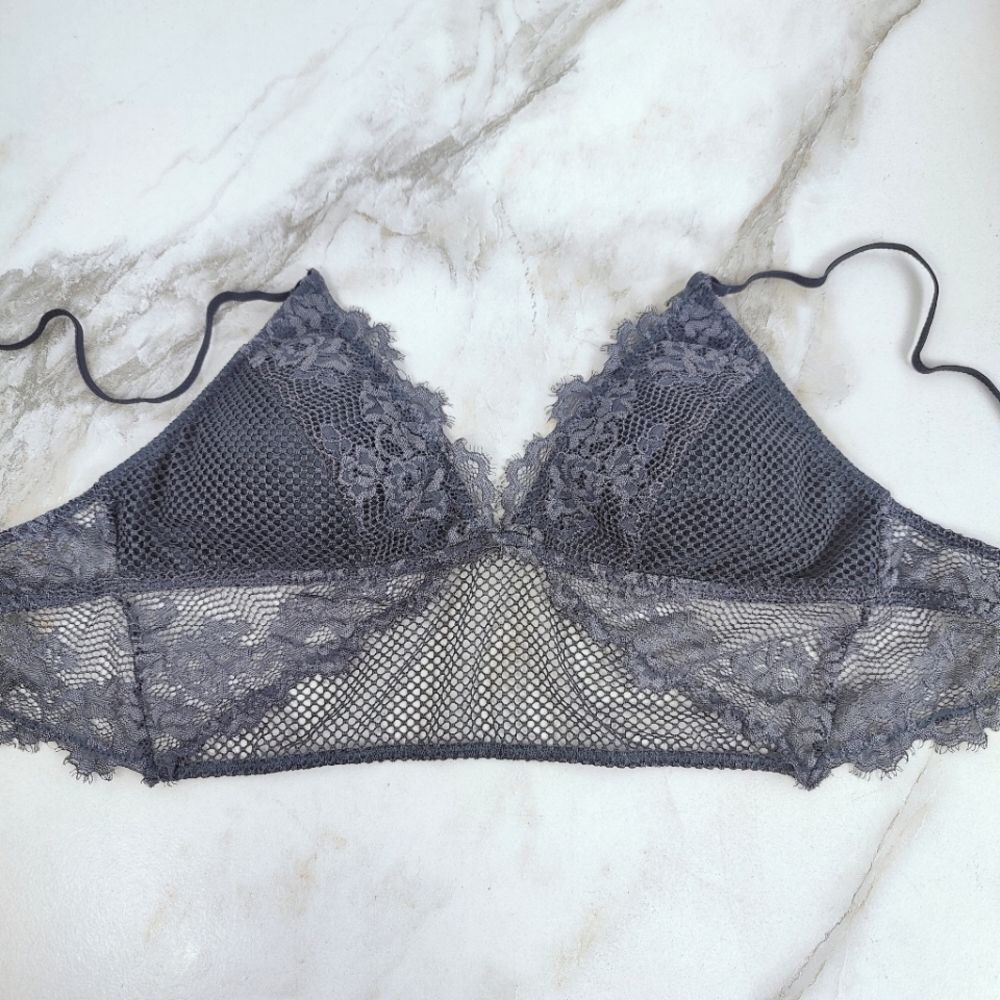 Garage Gray Floral Fishnet Luna Lace Combo Bustier Bralette, Sz M
